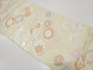 アンティーク　地紙に菊・牡丹・流水模様織り出し袋帯（材料）